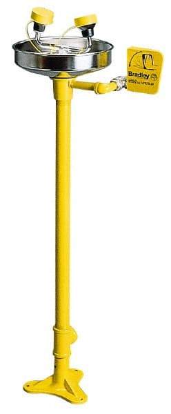 Bradley - Pedestal Mount, Plastic Bowl, Eye & Face Wash Station - 1/2" Inlet, 30 to 90 psi Flow, 3 GPM Flow Rate - Exact Tool & Supply
