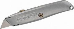 Stanley - Retractable Utility Knife - 2-7/16" Blade, Die Cast Aluminum (Color) Aluminum Handle, 3 Blades Included - Exact Tool & Supply