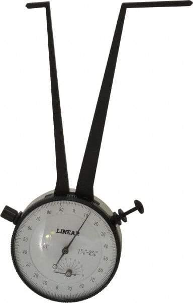 Value Collection - 1-7/8 to 2-7/8" Black Oxide & Chrome Plated Inside Dial Caliper Gage - 0.001" Graduation, 0.038mm Accuracy, 3-1/4" Leg Length, Ball Contact Points - Exact Tool & Supply
