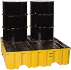 Eagle - 120 Gal Sump, 4,000 Lb Capacity, 4 Drum, Polyethylene Spill Deck or Pallet - 51-1/2" Long x 52.4" Wide x 13-3/4" High, Yellow, Liftable Fork, Drain Included, Vertical, 2 x 2 Drum Configuration - Exact Tool & Supply