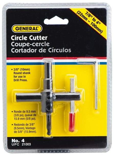 General - 7/8 to 4" Cutting Diam, Circle Cutter Tool - Straight Shank, 3/8" Shank Diam - Exact Tool & Supply