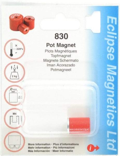 Eclipse - 1/2" Diam, M4 Thread, 2.5 Lb Average Pull Force, Mild Steel, Alnico Pot Magnets - 220°C Max Operating Temp, 5/8" High, Grade 5 Alnico - Exact Tool & Supply