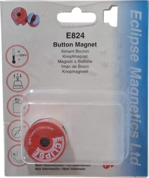 Eclipse - 1-1/4" Diam, 9/32" Hole Diam, 4.8 kg Max Pull Force Alnico Button Magnet - 1" High, 1/2" Gap Width, Grade 5 Alnico - Exact Tool & Supply
