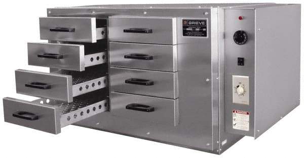 Grieve - 1 Phase, 11-3/4 Inch Inside Width x 25 Inch Inside Depth x 2 Inch Inside Height, 350°F Max, Portable Heat Treating Bench Oven with Drawers - 115 Max Volts, 41 Inch Outside Width x 30 Inch Outside Depth x 23 Inch Outside Height - Exact Tool & Supply