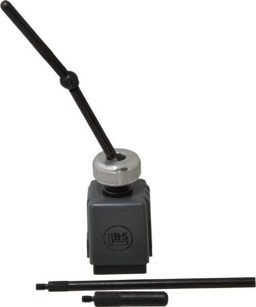 TESA Brown & Sharpe - 1-1/4" Long x 1-1/4" Wide x 1-3/4" High Magnetic Indicator Base with Holders - 7/32 & 4-3/8" Rod Length, Post Arm (Ball & Socket) - Exact Tool & Supply