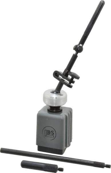 TESA Brown & Sharpe - 1-1/4" Long x 1-1/4" Wide x 1-3/4" High Magnetic Indicator Base with Holders - 15 Lb Magnetic Pull, 7/32 & 4-3/8" Rod Length, Post Arm (Ball & Socket) - Exact Tool & Supply