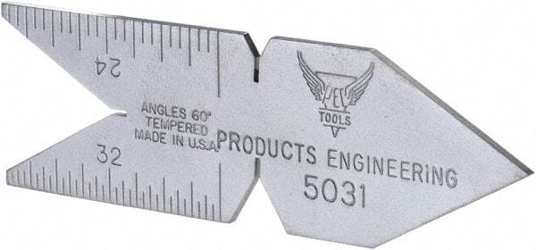 PEC Tools - 60° Angle, Satin Chrome Coated Steel Center Gage - 1/32 to 1/14 Inch Graduation - Exact Tool & Supply