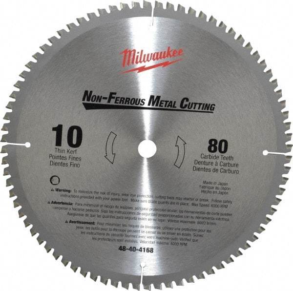 Milwaukee Tool - 10" Diam, 5/8" Arbor Hole Diam, 80 Tooth Wet & Dry Cut Saw Blade - Carbide-Tipped, General Purpose & Straight Action, Standard Round Arbor - Exact Tool & Supply