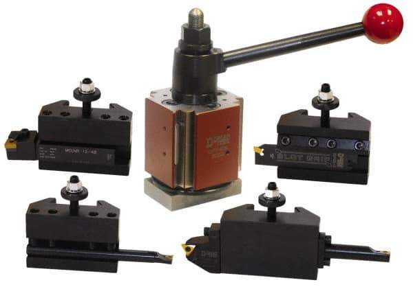 Dorian Tool - Series AXA Tool Post Holder & Set for 0 to 12" Lathe Swing - 14 Piece, Includes (4) Holders, (4) Toolholders, (5) Inserts, Tool Post - Exact Tool & Supply