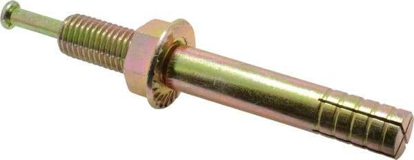 Wej-It - 3/4" Diam, 3/4" Drill, 6" OAL, 1-3/4" Min Embedment Hammer Drive Concrete Anchor - 1018 Iron (Pin)/Steel (Body), Zinc Yellow Dichromate Finish, Hex Nut Head, Hex Drive - Exact Tool & Supply