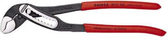 Knipex - 10" OAL, 2" Max Capacity, 9 Position Water Pump Tongue & Groove Pliers - Self-Gripping V-Jaws, Alligator Jaw Head, Plastic Dipped Handles - Exact Tool & Supply