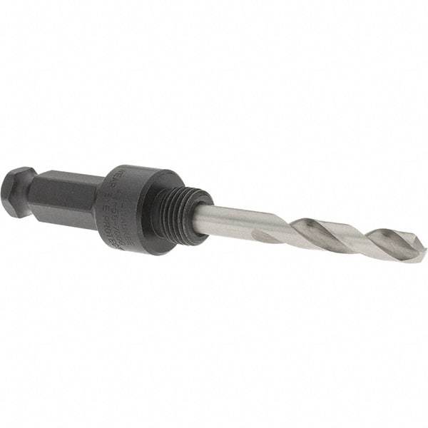 Milwaukee Tool - 5/8 to 1-3/16" Tool Diam Compatibility, Straight Shank, Steel Integral Pilot Drill, Hole Cutting Tool Arbor - 1/2" Min Chuck, Hex Shank Cross Section, Threaded Shank Attachment, For Hole Saws - Exact Tool & Supply