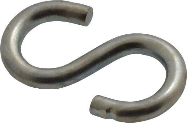 Made in USA - 5/32" Opening, Low Carbon Steel Electrogalvanized S-Hook - 16 Lb Capacity, 5/16" ID, 0.105" Wire, 1" OAL - Exact Tool & Supply