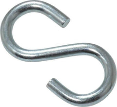 Made in USA - 3/16" Opening, Low Carbon Steel Electrogalvanized S-Hook - 17 Lb Capacity, 3/8" ID, 0.117" Wire, 1-1/4" OAL - Exact Tool & Supply