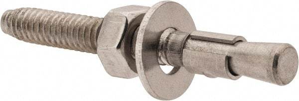 Red Head - 1/4" Diam, 1/4" Drill, 2-1/4" OAL, 2-1/2" Min Embedment Wedge Expansion Concrete Anchor - 304 Stainless Steel, Hex Nut Head, Hex Drive, 1-1/4" Thread Length - Exact Tool & Supply