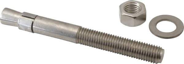 Red Head - 3/4" Diam, 3/4" Drill, 7" OAL, 3-3/16" Min Embedment Wedge Expansion Concrete Anchor - 304 Stainless Steel, Hex Nut Head, Hex Drive, 3-1/2" Thread Length - Exact Tool & Supply
