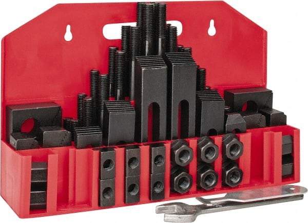 Value Collection - 52 Piece Fixturing Step Block & Clamp Set with 1" Step Block, 5/8" T-Slot, 1/2-13 Stud Thread - 1" Nut Width, 3, 4, 5, 6, 7 & 8" Stud Lengths - Exact Tool & Supply