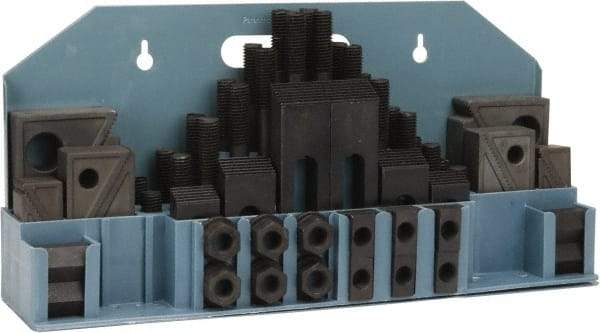 Value Collection - 52 Piece Fixturing Step Block & Clamp Set with 1" Step Block, 11/16" T-Slot, 5/8-11 Stud Thread - 1-1/8" Nut Width, 3, 4, 5, 6, 7 & 8" Stud Lengths - Exact Tool & Supply