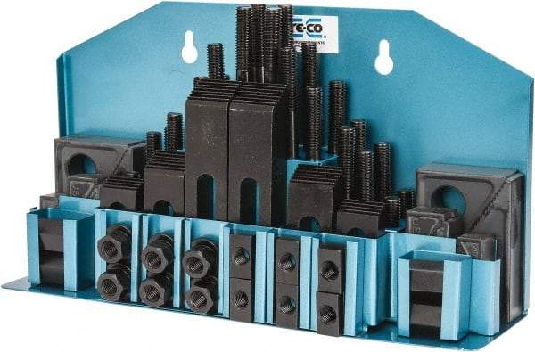 TE-CO - 52 Piece Fixturing Step Block & Clamp Set with 1" Step Block, 1/2" T-Slot, 3/8-16 Stud Thread - 7/8" Nut Width, 3, 4, 5, 6, 7 & 8" Stud Lengths - Exact Tool & Supply