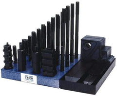 TE-CO - 50 Piece Fixturing Step Block & Clamp Set with 1-1/2" Step Block, 9/16" T-Slot, 1/2-13 Stud Thread - 7/8" Nut Width, 3, 4, 5, 6, 7 & 8" Stud Lengths - Exact Tool & Supply
