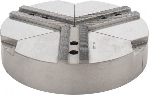 Abbott Workholding Products - 10" & Up Chuck Capacity, 1.5mm x 60° Serrated Attachment, Round Soft Lathe Chuck Jaw - 3 Jaws, Steel, 1.1811" Btw Mount Hole Ctrs, 10" Wide x 2" High, 0.6299" Groove, 0.4724" & 12mm Fastener - Exact Tool & Supply
