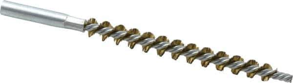 Schaefer Brush - 4" Brush Length, 7/16" Diam, Double Stem, Single Spiral Tube Brush - 6-1/4" Long, Brass, 12-24 Female Connection - Exact Tool & Supply