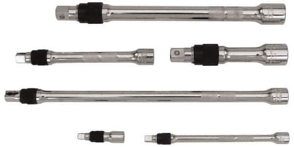 Proto - 1/4, 3/8 & 1/2" Drive Socket Locking Extension Set - 6 Pieces, Includes 1/4" Drive: 2", 6" & 3/8" Drive: 6", 12" & 1/2" Drive: 5", 10" Lengths - Exact Tool & Supply