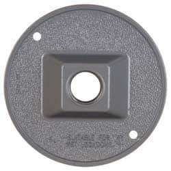 Cooper Crouse-Hinds - 1 Outlet, 1/2" Hole Diam, Powder Coat Finish, Round Noncorrosive Weatherproof Box Cover - 4-1/2" Wide x 9/16" High, Wet Locations, Aluminum, UL Listed - Exact Tool & Supply