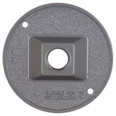 Cooper Crouse-Hinds - 1 Outlet, 1/2" Hole Diam, Powder Coat Finish, Round Noncorrosive Weatherproof Box Cover - 4-1/2" Wide x 9/16" High, Wet Locations, Aluminum, UL Listed - Exact Tool & Supply