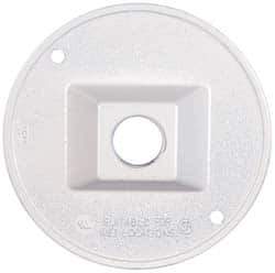 Cooper Crouse-Hinds - 1 Outlet, 1/2" Hole Diam, Powder Coat Finish, Round Noncorrosive Weatherproof Box Cover - 4-1/2" Wide x 9/16" High, Wet Locations, Aluminum, UL Listed - Exact Tool & Supply