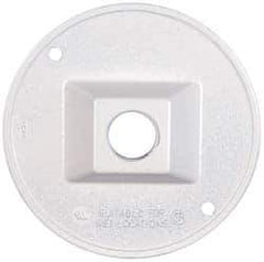 Cooper Crouse-Hinds - 1 Outlet, 1/2" Hole Diam, Powder Coat Finish, Round Noncorrosive Weatherproof Box Cover - 4-1/2" Wide x 9/16" High, Wet Locations, Aluminum, UL Listed - Exact Tool & Supply