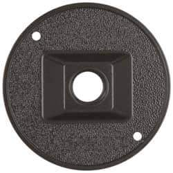 Cooper Crouse-Hinds - 1 Outlet, 1/2" Hole Diam, Powder Coat Finish, Round Noncorrosive Weatherproof Box Cover - 4-1/2" Wide x 9/16" High, Wet Locations, Aluminum, UL Listed - Exact Tool & Supply