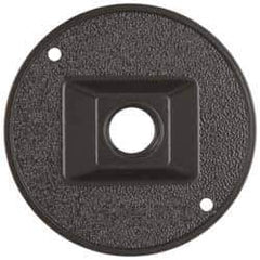 Cooper Crouse-Hinds - 1 Outlet, 1/2" Hole Diam, Powder Coat Finish, Round Noncorrosive Weatherproof Box Cover - 4-1/2" Wide x 9/16" High, Wet Locations, Aluminum, UL Listed - Exact Tool & Supply