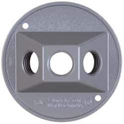 Cooper Crouse-Hinds - 2 Outlet, 1/2" Hole Diam, Powder Coat Finish, Round Noncorrosive Weatherproof Box Cover - 4-1/2" Wide x 9/16" High, Wet Locations, Aluminum, UL Listed - Exact Tool & Supply