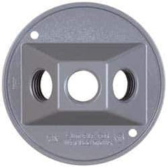 Cooper Crouse-Hinds - 2 Outlet, 1/2" Hole Diam, Powder Coat Finish, Round Noncorrosive Weatherproof Box Cover - 4-1/2" Wide x 9/16" High, Wet Locations, Aluminum, UL Listed - Exact Tool & Supply