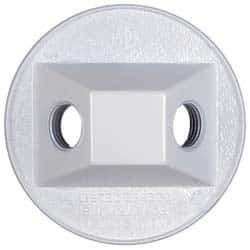 Cooper Crouse-Hinds - 2 Outlet, 1/2" Hole Diam, Powder Coat Finish, Round Noncorrosive Weatherproof Box Cover - 4-1/2" Wide x 9/16" High, Wet Locations, Aluminum, UL Listed - Exact Tool & Supply