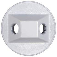 Cooper Crouse-Hinds - 2 Outlet, 1/2" Hole Diam, Powder Coat Finish, Round Noncorrosive Weatherproof Box Cover - 4-1/2" Wide x 9/16" High, Wet Locations, Aluminum, UL Listed - Exact Tool & Supply