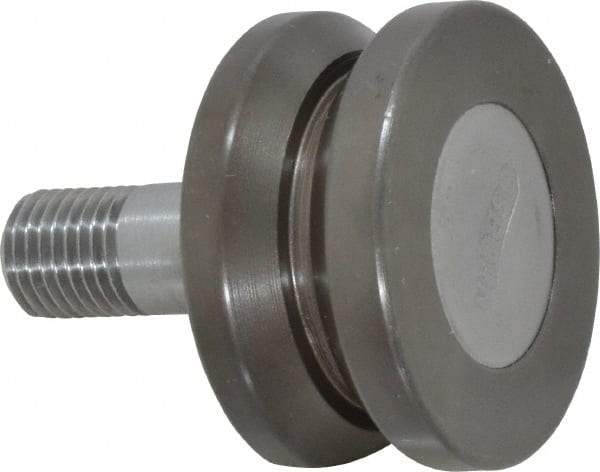 Osborn International - 1-1/2" Roller Diam x 25/32" Width, 7/16" Stud Diam x 1" Length, V Grooved Concentric Stud - Steel, 1/2" Thread Length, 7/16-20 Thread, 1-25/32" OAL, 225 Lb Dynamic Cap - Exact Tool & Supply