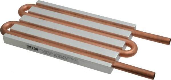 Lytron - 6" Long x 3-1/2" High, Straight Connection Copper Tube Cold Plate - 3/8 OD Tube, 4-Pass Fluid Path, Water Cooling, 1/2" Thick - Exact Tool & Supply
