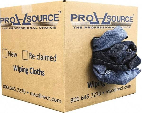 PRO-SOURCE - Reclaimed Rags - Assorted Colors, Denim, Low Lint, 10 Lbs. at 2 to 4 per Pound, Box - Exact Tool & Supply