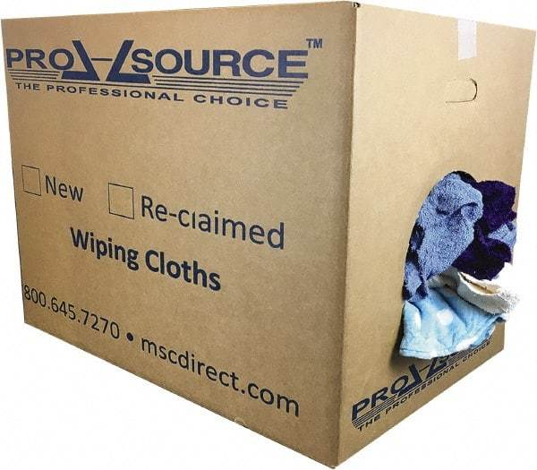 PRO-SOURCE - Reclaimed Rags - Assorted Colors, Terry Cloth, Medium Lint, 50 Lbs. at 3 to 4 per Pound, Box - Exact Tool & Supply