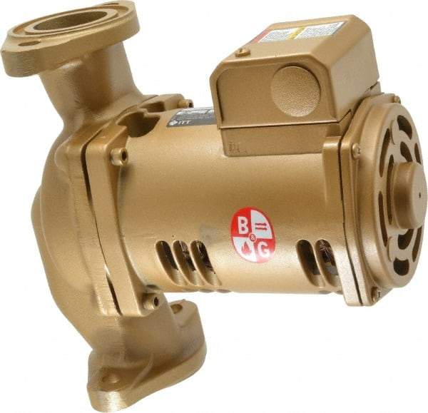 Bell & Gossett - 1/6 hp, 9-1/8" Long, 1 Phase, Bronze Housing, Noryl Impeller, Inline Circulator Pump - 115 Volt, 60 Hz, 6-3/8" Flange Width, Bell & Gossett Part No. 1BL004, 150 Max psi, ODP Motor - Exact Tool & Supply
