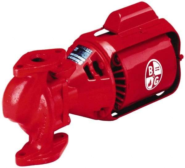Bell & Gossett - 1/2 hp, 20-1/4" Long, 1 Phase, Cast Iron Housing, Brass Impeller, Inline Circulator Pump - 115/230 Volt, 60 Hz, 12" Flange Width, Flanges Included, Bell & Gossett Part No. 105089, 125 Max psi, ODP Motor - Exact Tool & Supply