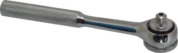 Paramount - 1/4" Drive Round Head Quick-Release Ratchet - Chrome Finish, 5-3/4" OAL, 45 Gear Teeth, Full Polished Knurled Handle, Reversible with Knurled Speed Ring Head - Exact Tool & Supply