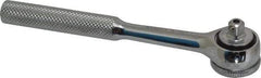 Paramount - 1/4" Drive Round Head Quick-Release Ratchet - Chrome Finish, 5-3/4" OAL, 45 Gear Teeth, Full Polished Knurled Handle, Reversible with Knurled Speed Ring Head - Exact Tool & Supply