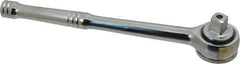 Paramount - 1/2" Drive Round Head Quick-Release Ratchet - Chrome Finish, 10-3/32" OAL, 45 Gear Teeth, Full Polished Knurled Handle - Exact Tool & Supply