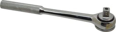 Paramount - 1/2" Drive Round Head Quick-Release Ratchet - Chrome Finish, 10-3/32" OAL, 45 Gear Teeth, Full Polished Knurled Handle, Reversible with Knurled Speed Ring Head - Exact Tool & Supply