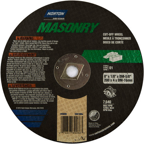 8″ × 1/8″ × 5/8″ Circular Saw Cut-Off Wheel Type 01 Straight 24 Grit Silicon Carbide - Exact Tool & Supply