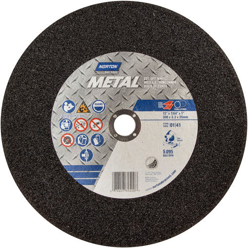 12″ × 7/64″ × 1″ Metal Chopsaw Cut-Off Wheel Type 01 Straight 36 Grit Aluminum Oxide - Exact Tool & Supply