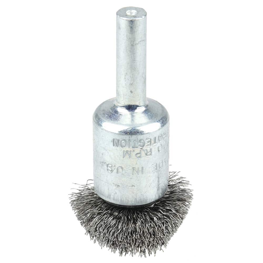 Weiler - End Brushes; Brush Diameter (Inch): 1 ; Fill Material: Steel ; Filament/Wire Diameter Range (Decimal Inch): 0.0201 and Above ; Filament/Wire Diameter (Decimal Inch): 0.0080 ; Wire Type: Crimped Wire ; Bridled: No - Exact Tool & Supply